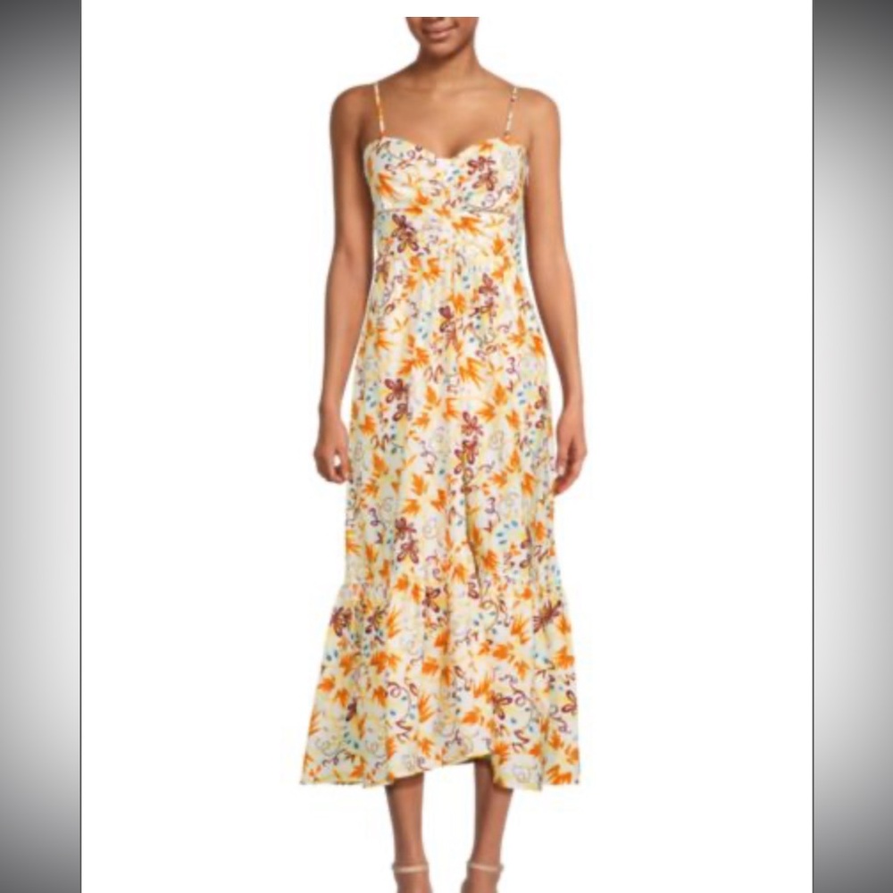 A.L.C. Floral Spaghetti-Strap Midi Dress in White, Yellow, Orange
